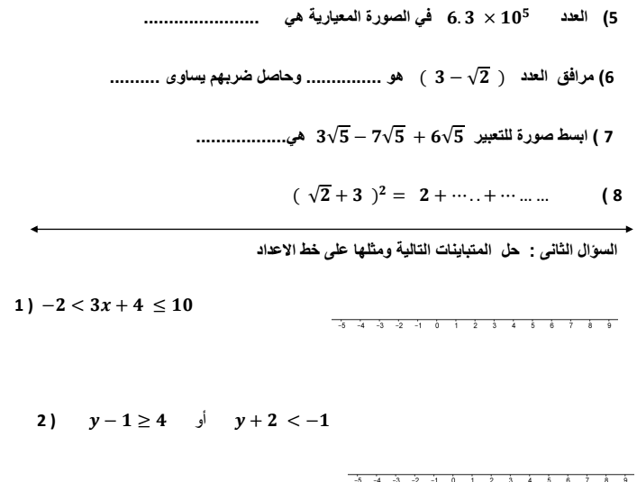 نماذج اختبارات  الفصل الثاني لمادة الرياضيات لصف  التاسع في الامارات 