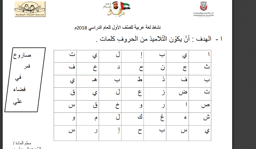 ورقة عمل للصف الاول اللغة العربية 2018 Post image of ورقة عمل للصف الاول اللغة العربية 2018