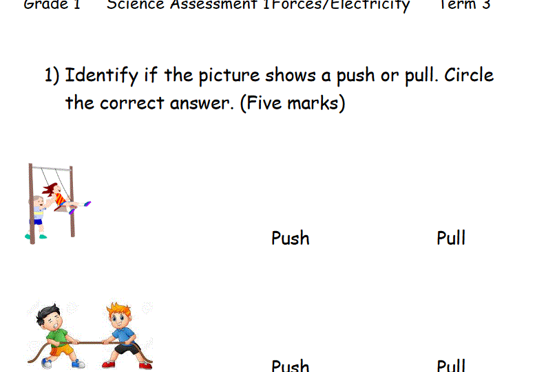 grade one ,Science Assessment 1 Forces/Electricity Post image of grade one ,Science Assessment 1 Forces/Electricity