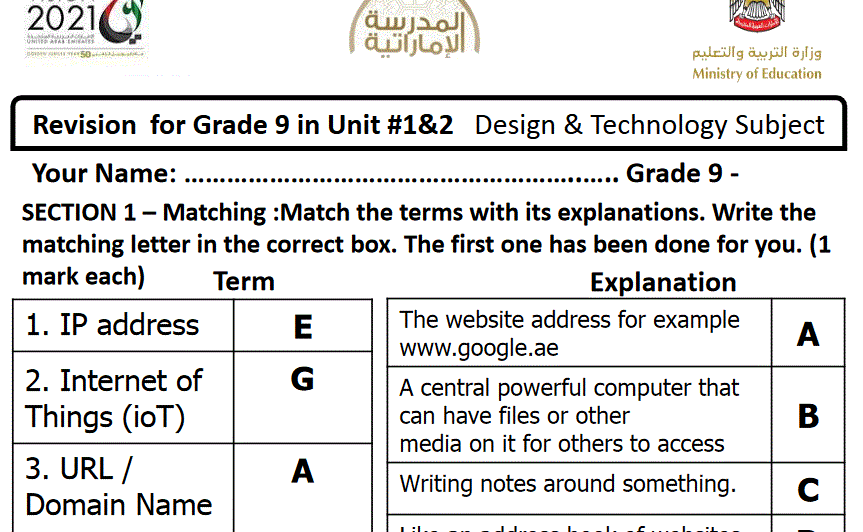 Revision for Grade 9 in Unit # 1 & 2 Design & Technology Subject Post image of Revision for Grade 9 in Unit # 1 & 2 Design & Technology Subject
