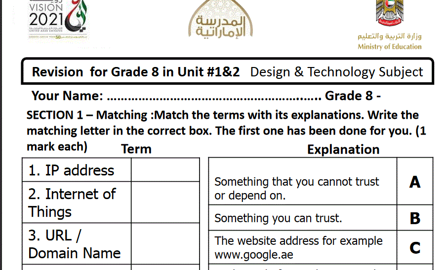 Revision for Grade 8 in Unit # 1 & 2 Design & Technology Subject Post image of Revision for Grade 8 in Unit # 1 & 2 Design & Technology Subject