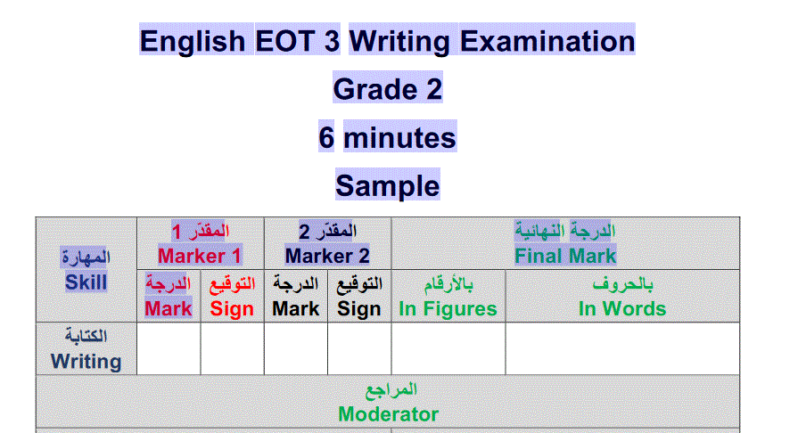 English EOT3 writing examination grade2 Post image of English EOT3 writing examination grade2