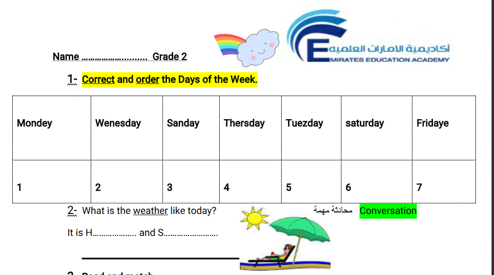 English days of the week grade2 work sheet Post image of English days of the week grade2 work sheet