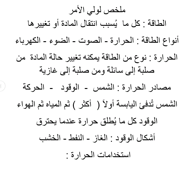ملخص لولي الامر الطاقة علوم الصف الثاني Post image of ملخص لولي الامر الطاقة علوم الصف الثاني