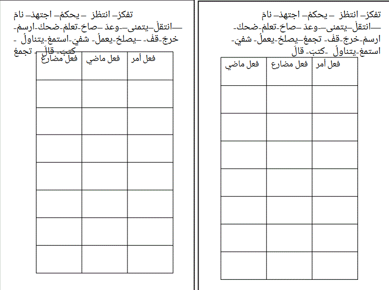 Post image of اوراق عمل الفعل الماض و الضارع و الامر اللغة العربية الصف الثالث