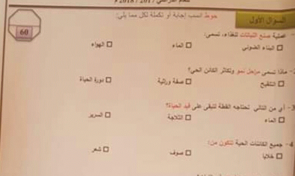 ورقة عمل اختبار العلوم الفصل الاول الصف الثالث Post image of ورقة عمل اختبار العلوم الفصل الاول الصف الثالث