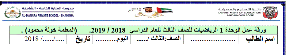 اوراق عمل للوحدة الاولى الرياضيات الصف الثالث لفصل الاول Post image of اوراق عمل للوحدة الاولى الرياضيات الصف الثالث لفصل الاول
