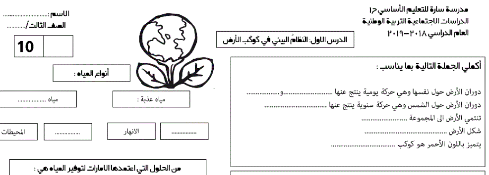 Post image of اوراق عمل لدروس الدراسات الاجتماعية الصف الثالث الفصل الاول