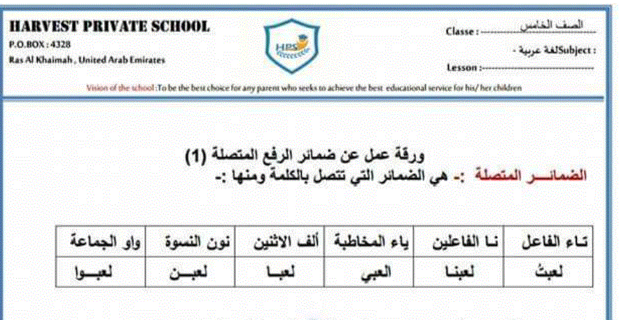 ورقة عمل الضمائر المتصلة اللغة العربية الصف الخامس Post image of ورقة عمل الضمائر المتصلة اللغة العربية الصف الخامس
