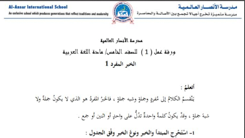 اوراق عمل المهارات اللغة العربية الصف الخامس Post image of اوراق عمل المهارات اللغة العربية الصف الخامس