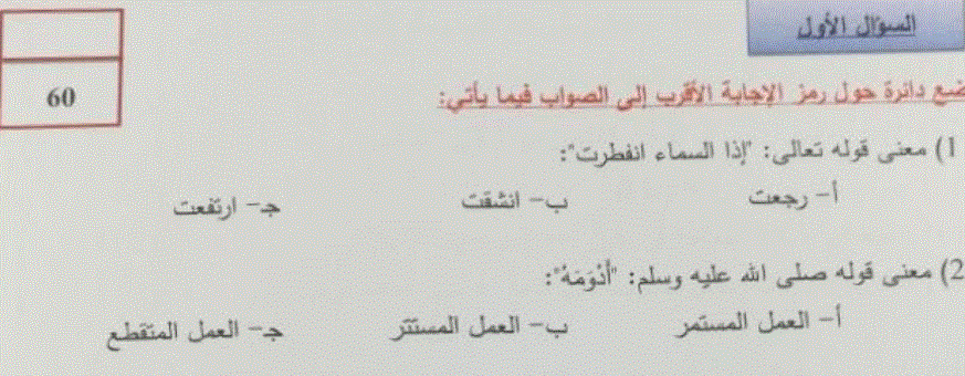 ورقة عمل لامتحان التربية الاسلامية الصف الخامس Post image of ورقة عمل لامتحان التربية الاسلامية الصف الخامس