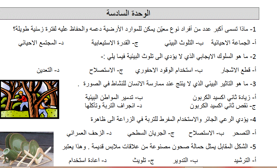 مراجعة للعلوم الوحدة السادسة الصف السادس Post image of مراجعة للعلوم الوحدة السادسة الصف السادس