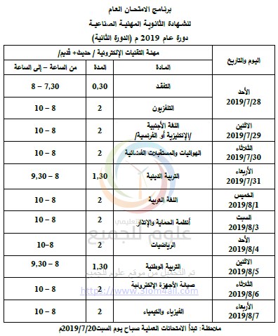 برنامج الدورة الثانية البكالوريا 2019 في سوريا 
