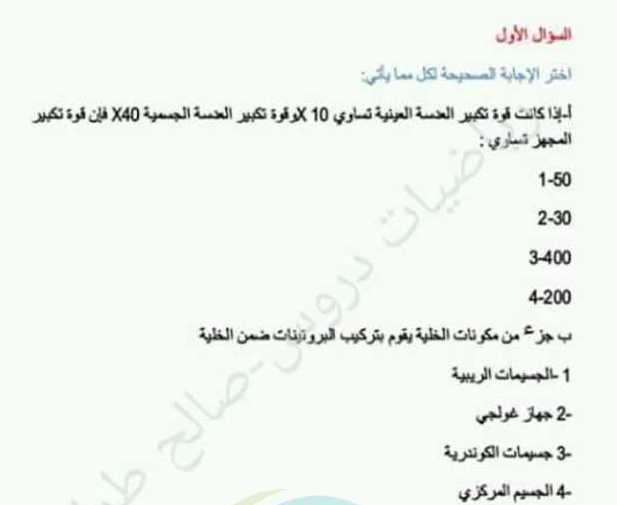 الصف السابع العلوم نموذج امتحاني