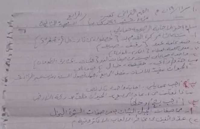 الصف الرابع اللغة العربية نموذج مذاكرة