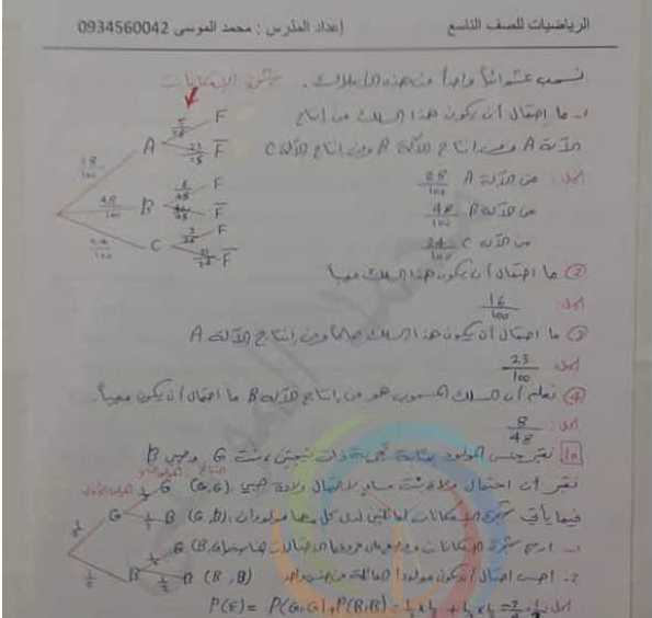 التاسع الرياضيات حل تمرينات الوحدة السادسة جبر