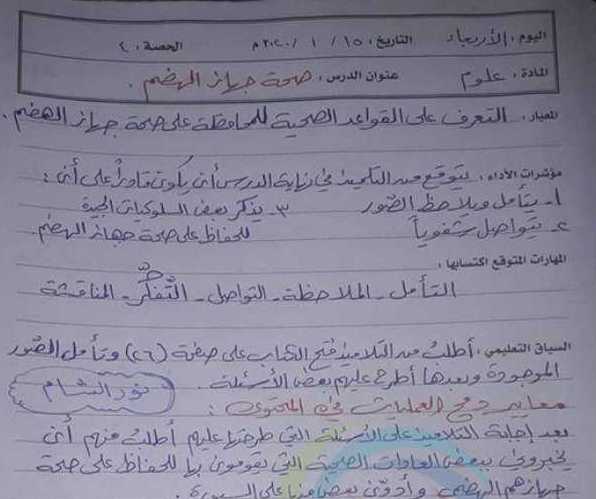 الصف الثالث العلوم تحضير درس (صحة جهاز الهضم)