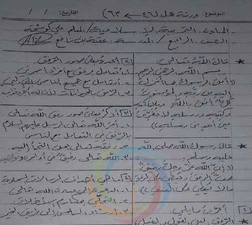 ورقة عمل ديانة  الصف الرابع