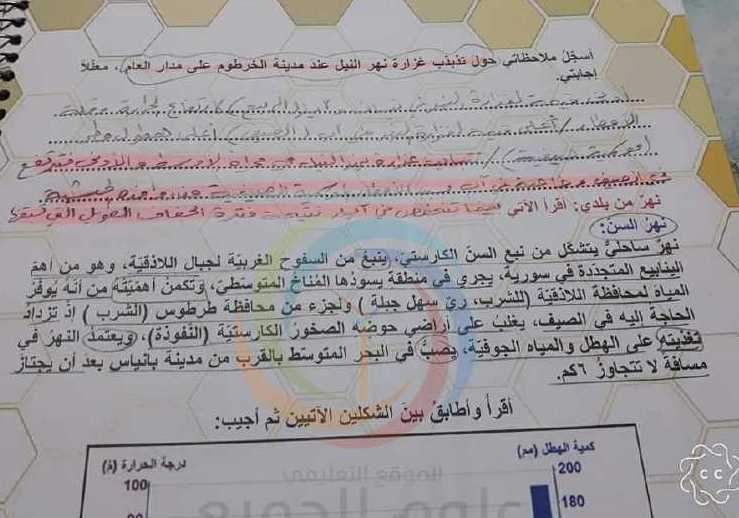 حل درس شرايين المياه جغرافيا  الصف التاسع