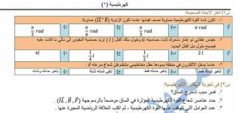 نماذج فيزياء بكالوريا - نماذج كهرطيسية ومحلولات فيزياء البكالوريا العلمي