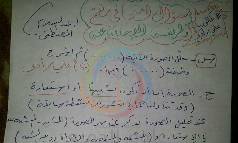 اﻹجابة الدقيقة عن وظيفة الصورة اللغة العربية البكالوريا
